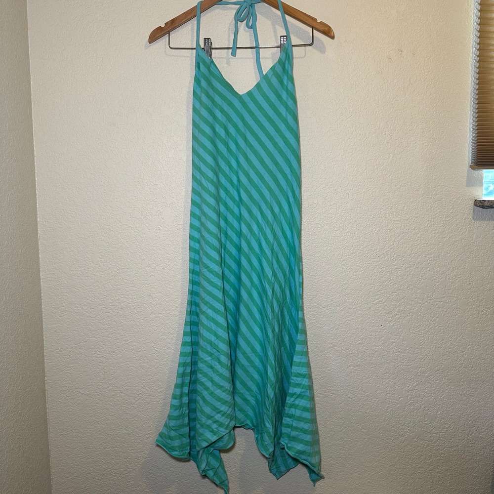 VTG Billabong Womens L Dress Halter Top Backless Midi Bright Stripes Fairy‎ Y2K